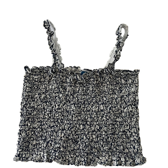 Old Navy Smocked Tank Womens LRG Sleeveless Ruffle Floral Summer Stretch Blouse - Picture 1 of 6